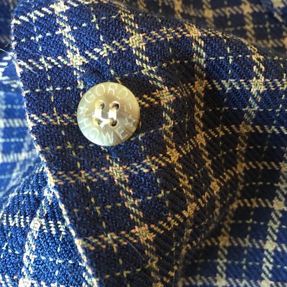GORDIE HOWE Button Shirt L VINTAGE blue brown plaid embroidered - Picture 13 of 14